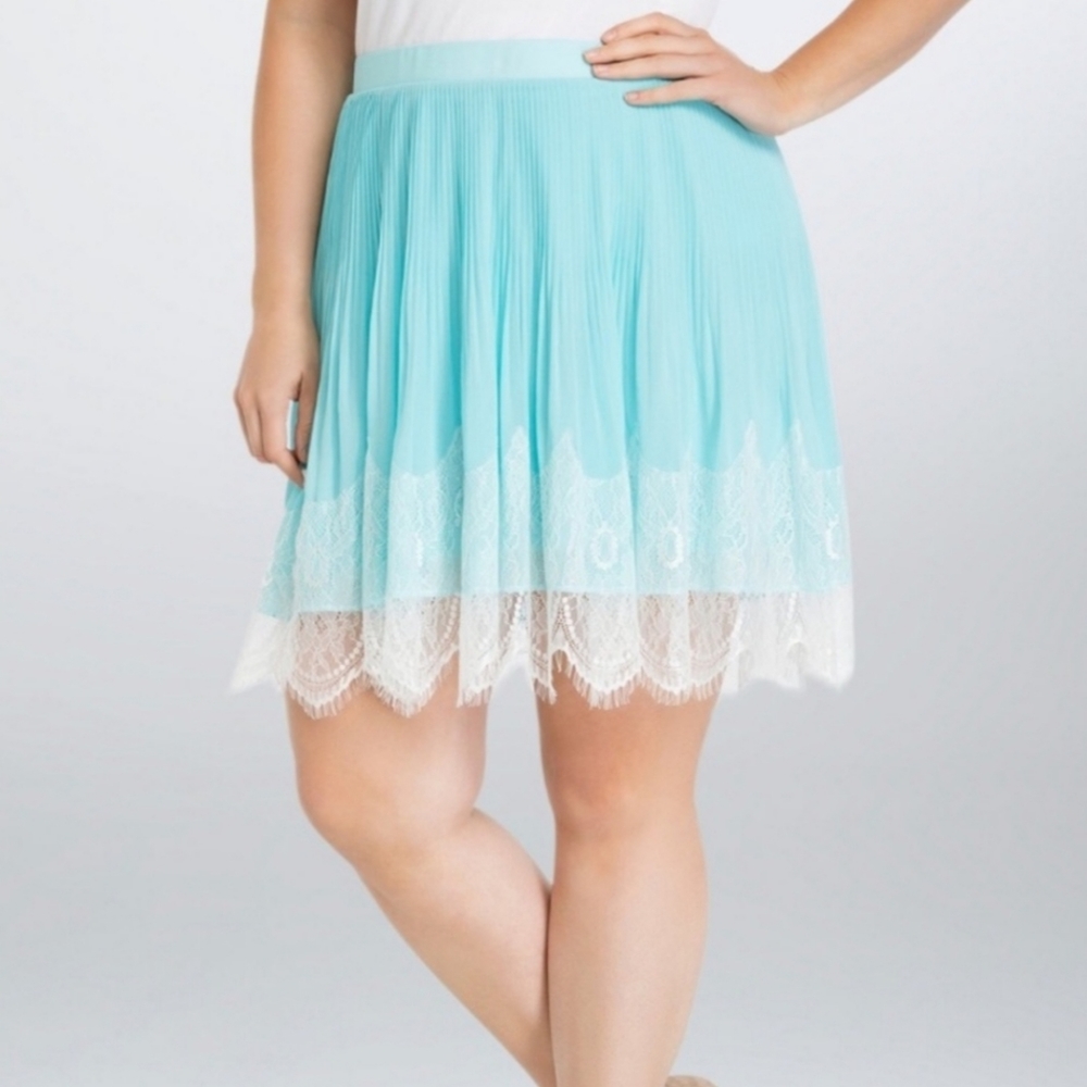 Torrid Blue Pleated Chiffon Lace Skirt